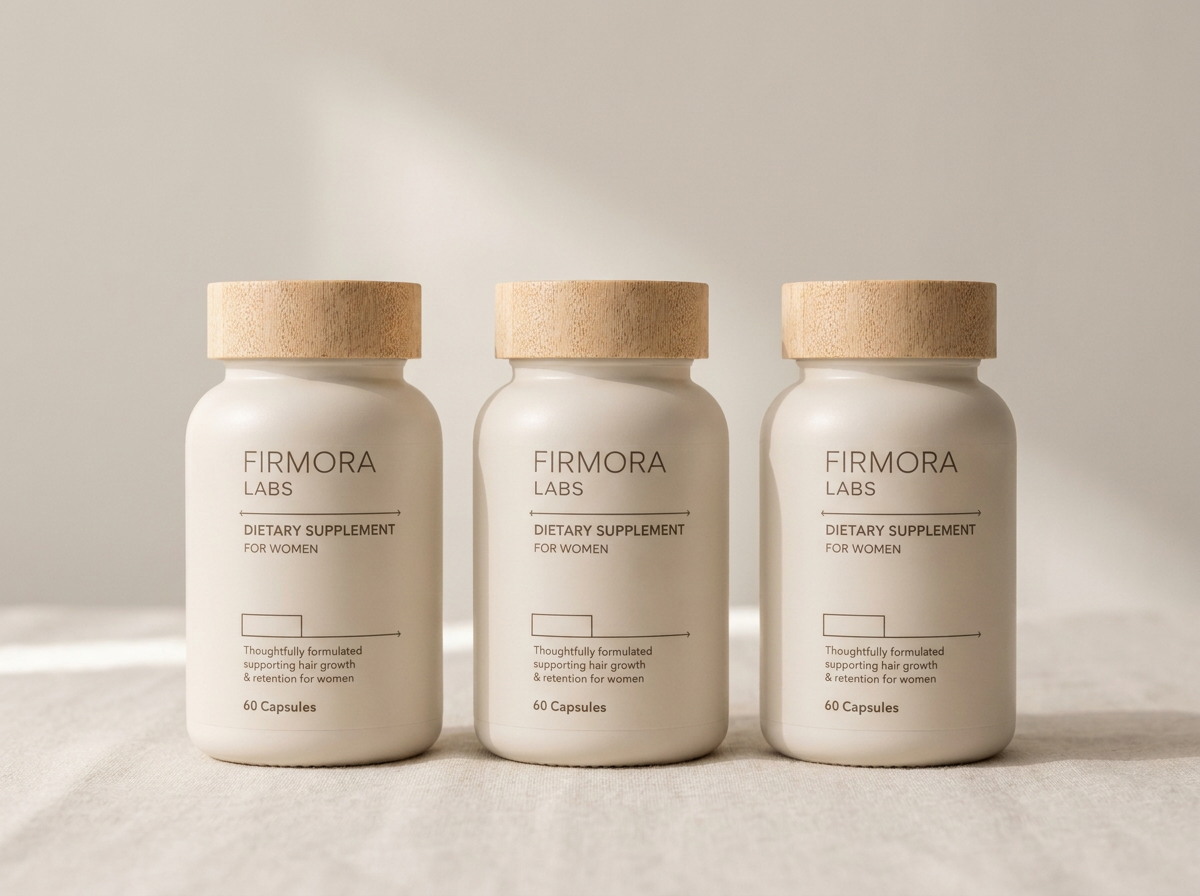 Three Firmora bottles standing side by side